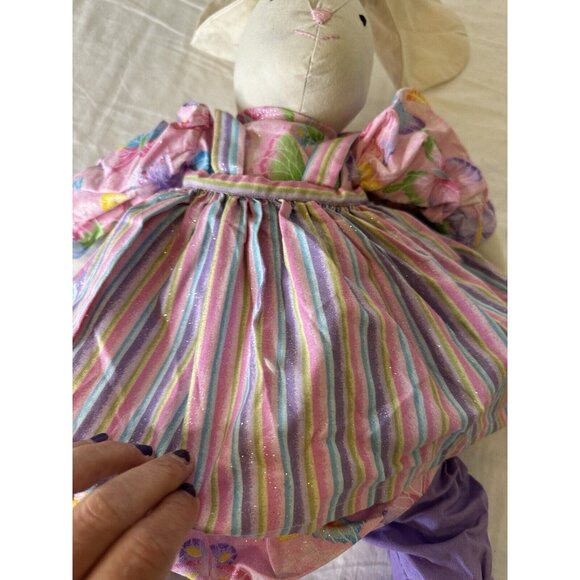 Vtg 80s Folk Art Hand Made Easter Bunny Rabbit Plush Doll Whimsical Dress Apron - Picture 7 of 11